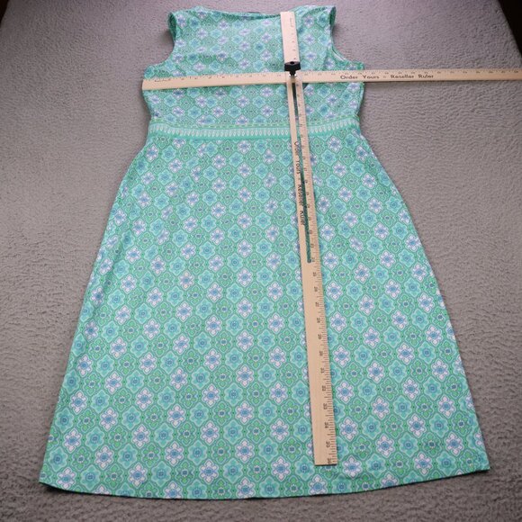 Talbots Shift Dress Womens Small Green Blue Floral Geometric Split Neck Preppy - Picture 6 of 9
